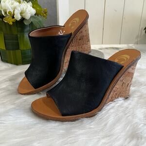 NEW Charming Charlie Vegan Leather Black Slide Mule Open Toe Wedges 6 NWOB